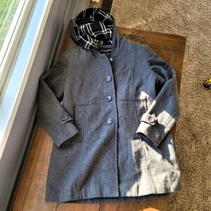 VTG Forecaster of Boston Wool Mid-Length Coat Plaid Contrast Hood size 16 Gray